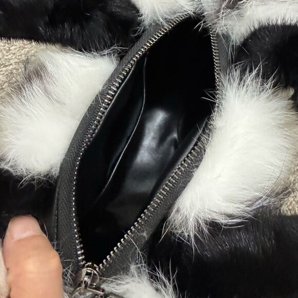 Black & White, Real Mink Fur with Fox Fur Trimming Top Handle & Multi Use Purse - Picture 16 of 16